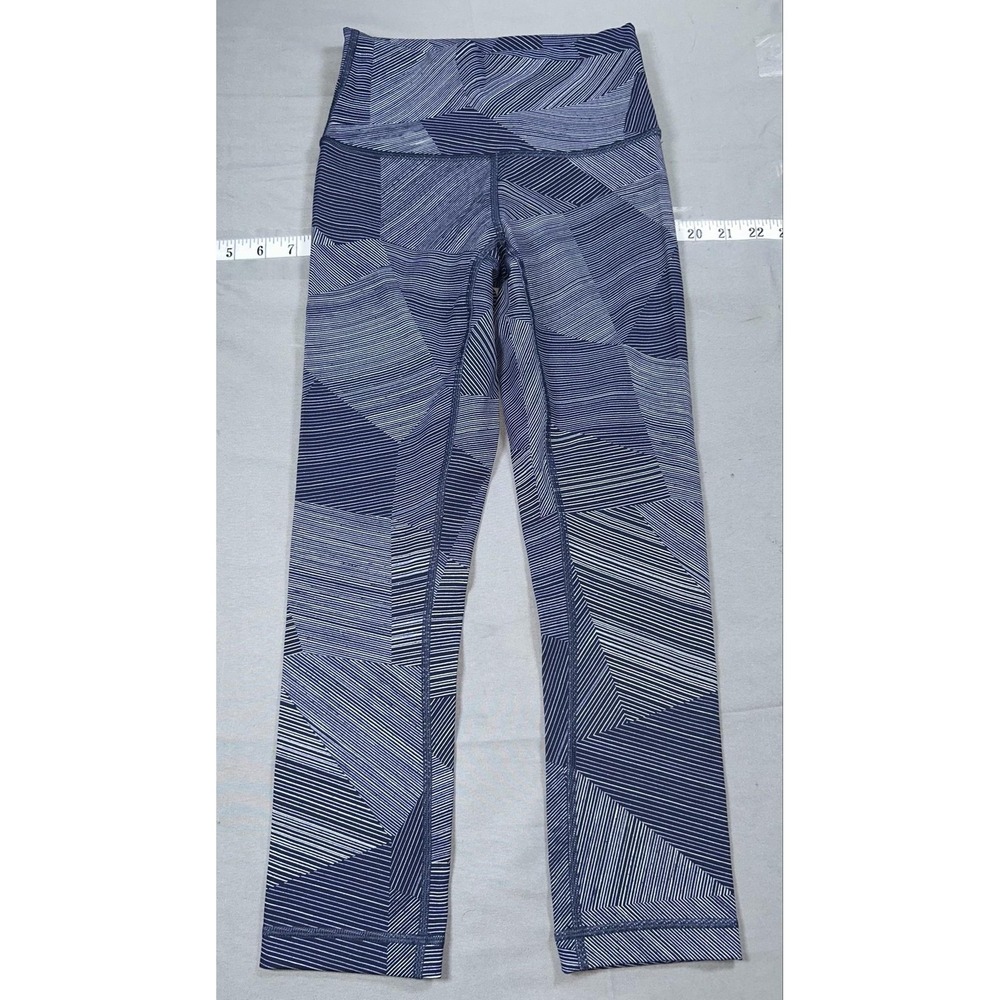 Lululemon Crop Leggings Womens 2 Blue Geometric High Rise Capri Yoga Athletic
